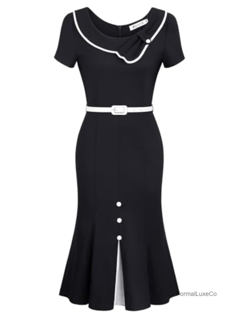 Women's Retro 60s Sailor Collar Short Sleeve Pinup Mermaid Dress with Belt
